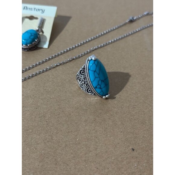 Beonon Turquoise Elegance Jewelry Set – Pendant Necklace, Earrings & Ring - Picture 5 of 6